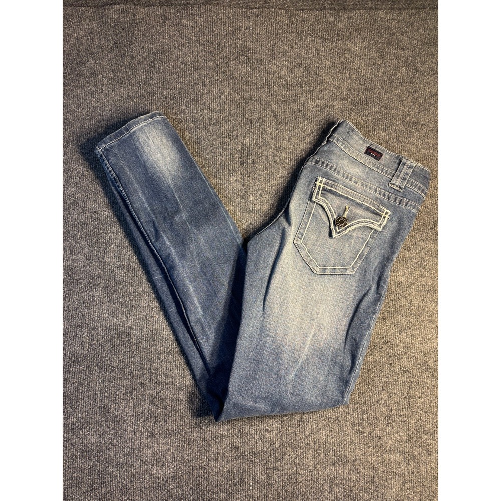 Vigold Skinny Jeans Women 3 Blue Denim Stretch Whiskered Distressed 2 Button Fly